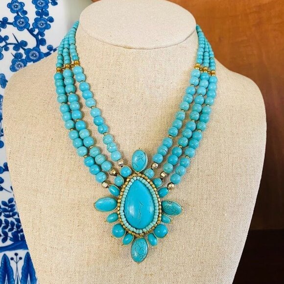 Anthropologie Jewelry - Anthropologie Nakamol Turquoise Howlite Beaded Statement Necklace